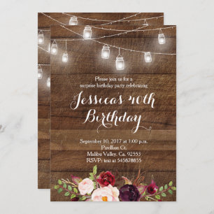 Marsala String light birthday invitation