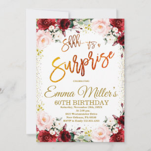 Marsala Surprise Birthday, Burgundy Birthday Party Invitation