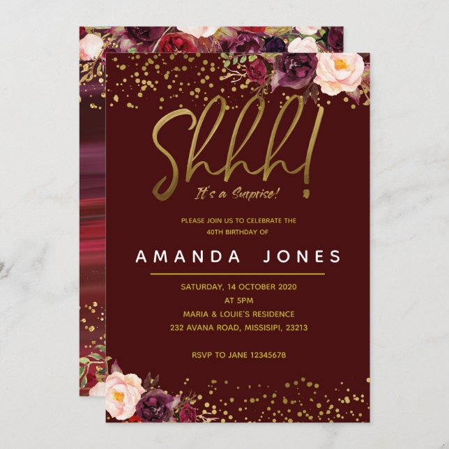 Marsala Surprise Birthday Party Invitation (Front/Back)