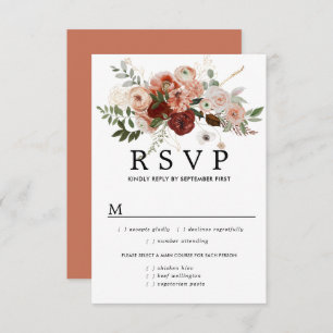 Marsala Terrocotta Wedding RSVP Card, Meal Options
