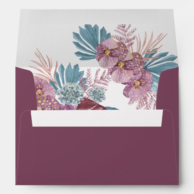  Marsala | Tropical Leaves Floral  Envelope (Back (Bottom))