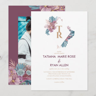  Marsala   Tropical Leaves Floral Wedding Invitation