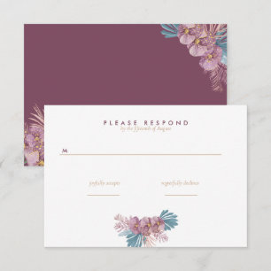 Marsala Tropical Leaves Floral Wedding RSVP Card