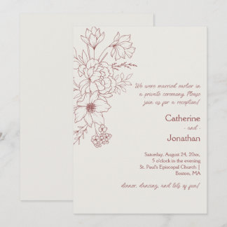 Marsala Vintage Line Drawn Floral Reception Invitation