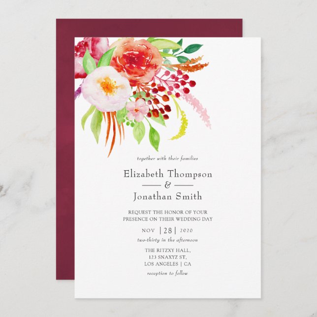 Marsala Vintage Rustic Charm Wedding Invitation (Front/Back)