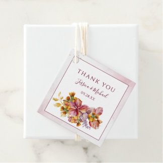 Marsala Watercolor Fall Bouquet Elegant Wedding Favour Tags