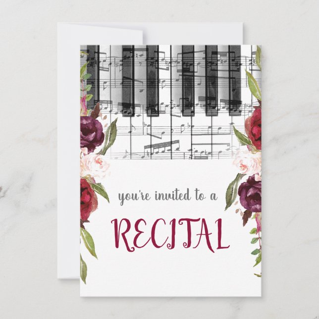 marsala watercolor flowers recital invitation (Front)