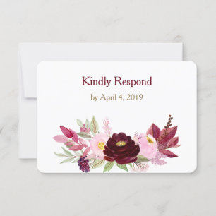 Marsala Wine Rose Floral Wedding RSVP Card