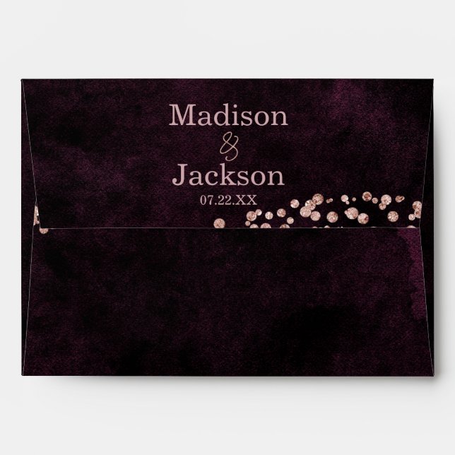 Marsala Wine & Rose Gold Glam Wedding Monogram Envelope (Back (Top Flap))