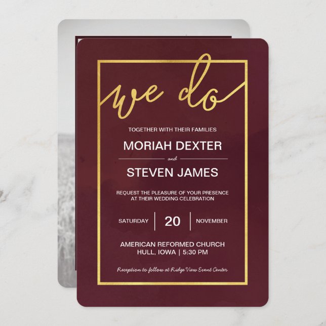 Marsala, Wine Wedding Invitation with Photo (Front/Back)