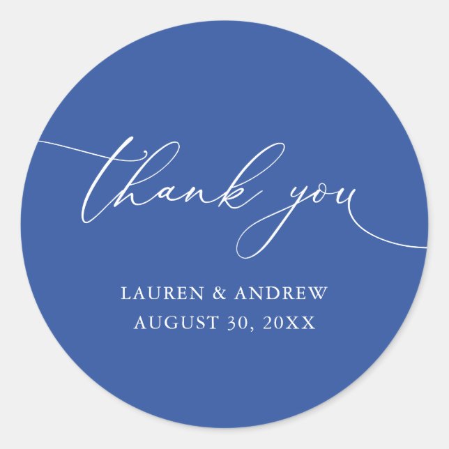 Marseille Bleu Minimalist Wedding Thank You Classic Round Sticker (Front)