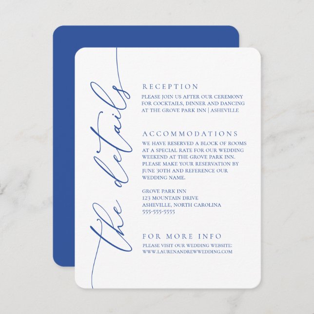 Marseille Bleu & White Modern Minimalist Wedding 2 Enclosure Card (Front/Back)
