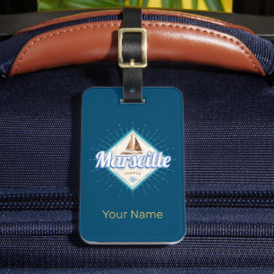 Marseille city France retro sailing ship vintage Luggage Tag