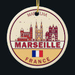 Marseille France City Skyline Emblem Ceramic Tree Decoration<br><div class="desc">Marseille minimalist,  colourful art design featuring monuments and landmarks of the city in France.</div>
