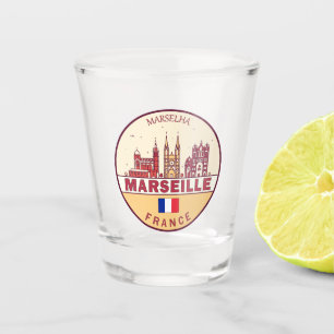 Marseille France City Skyline Emblem Shot Glass