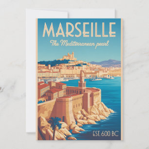 Marseille France Retro Style Cityscape Travel Holiday Card