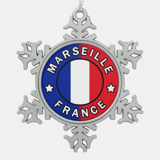 Marseille France Snowflake Pewter Christmas Ornament (Front)