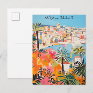 Marseille France Travel City Painting Aesthetic Postcard
