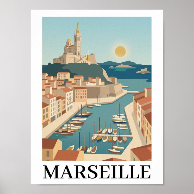 Marseille France Vintage Minimalist Travel Poster (Front)
