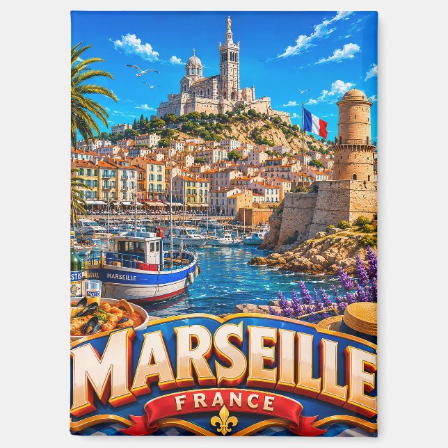🧲 Marseille Harbour Vacation Memory France ⚓ Magnet (Front)