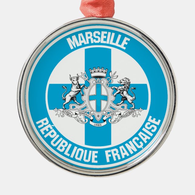 Marseille Round Emblem Metal Tree Decoration (Front)