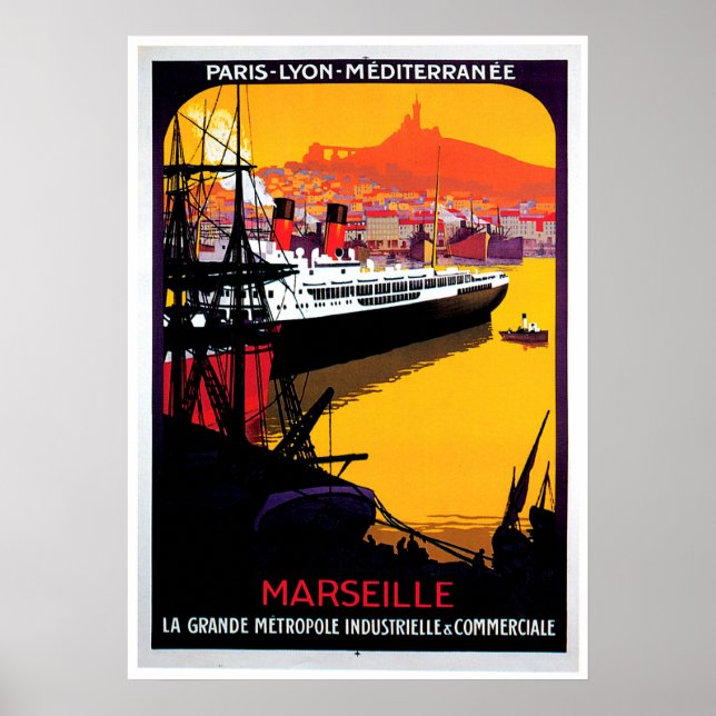 Marseille Vintage Ship Advertisement Poster (Front)
