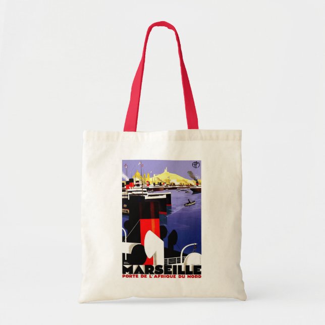 Marseilles, France Vintage Travel Tote Bag (Front)