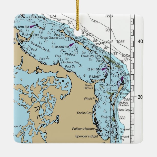 Marsh Harbour Abaco Chart Ceramic Ornament (Back)