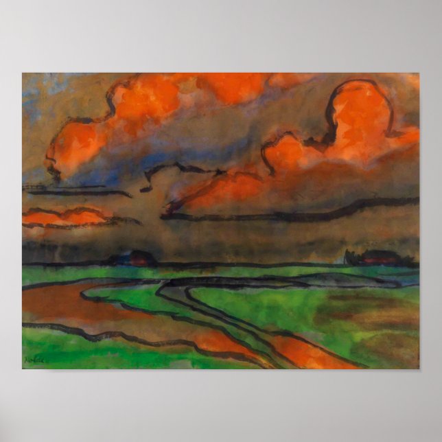 Marsh Landscape Under Red Clouds | Emil Nolde | Po Poster (Front)
