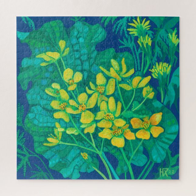 Marsh Marigold Summer Wildflowers Floral Painting Jigsaw Puzzle (Vertical)