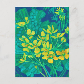 Marsh Marigold Summer Wildflowers Floral Painting Postcard