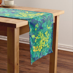 Marsh Marigold Wildflowers Yellow Flowers Pattern Long Table Runner