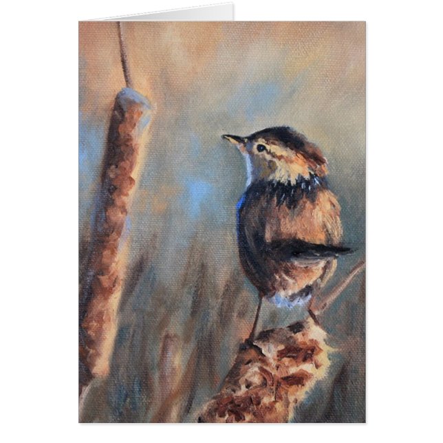 Marsh Wren Fine Art Greeting Card (Front)