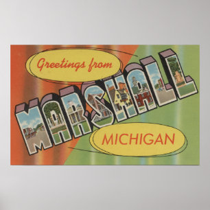 Marshall, Michigan - Large Letter Scenes Poster