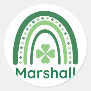 Marshall Name Clover Boho Rainbow Classic Round Sticker