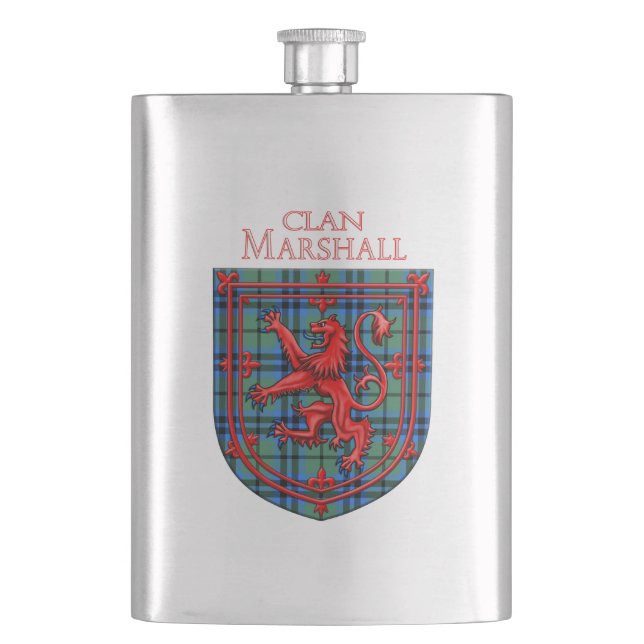 Marshall Tartan Scottish Plaid Lion Rampant Hip Flask (Front)