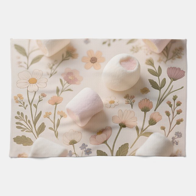 Marshmallow Floral Pastel Pattern Tea Towel (Horizontal)