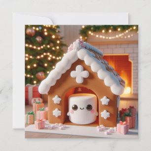 Marshmallow Gingerbread House Christmas Card