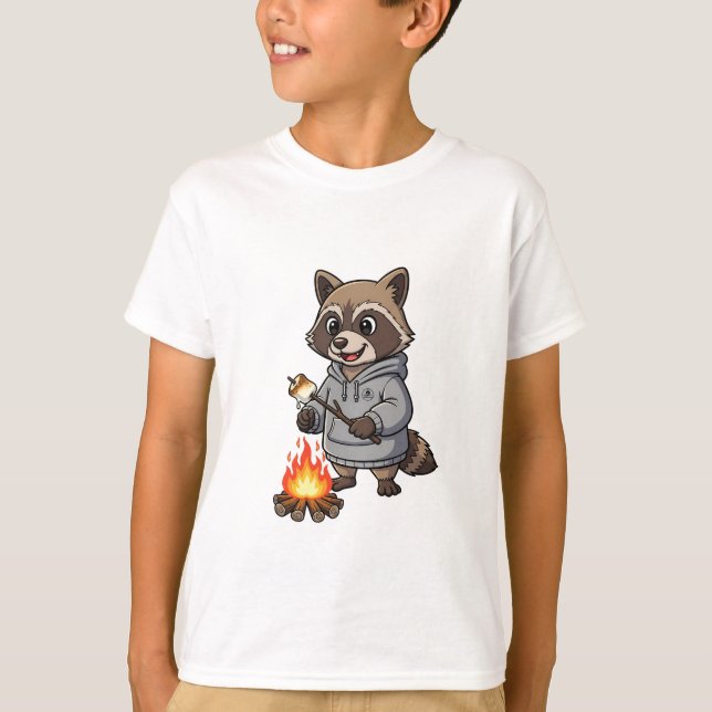 Marshmallow Roasting Racoon Hoodie Kids T-Shirt (Front)