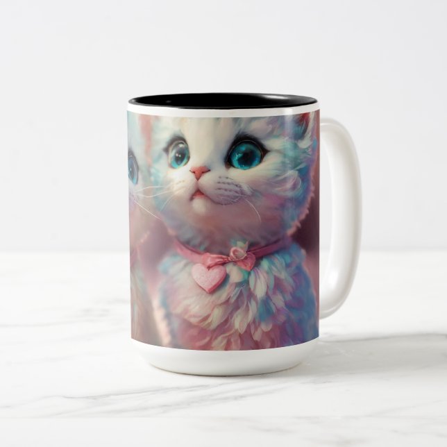 Marshmallow Romance: A Love in Pastel Pixels Two-Tone Coffee Mug (Front Right)