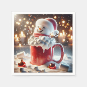 Marshmallow Snowman In Hot Chocolate Napkin
