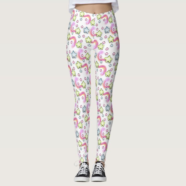 Marshmallow Star Kawaii Pastel Leggings (Front)