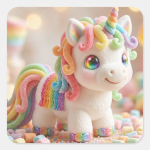 Marshmallow Unicorn and Pastel Candy Dream Square Sticker