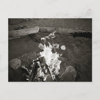 Marshmallows over an open fire postcard