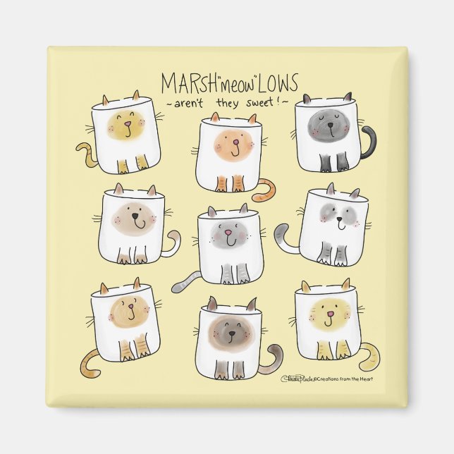 MARSHmeowLOWS Whimsical Wordplay Cat Marshmallows Magnet (Front)