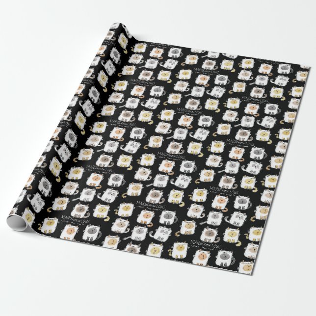 MARSHmeowLOWS Whimsical Wordplay Cat Marshmallows Wrapping Paper (Unrolled)