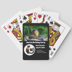 Marten Birthday Party Photo Monogram Playing Cards