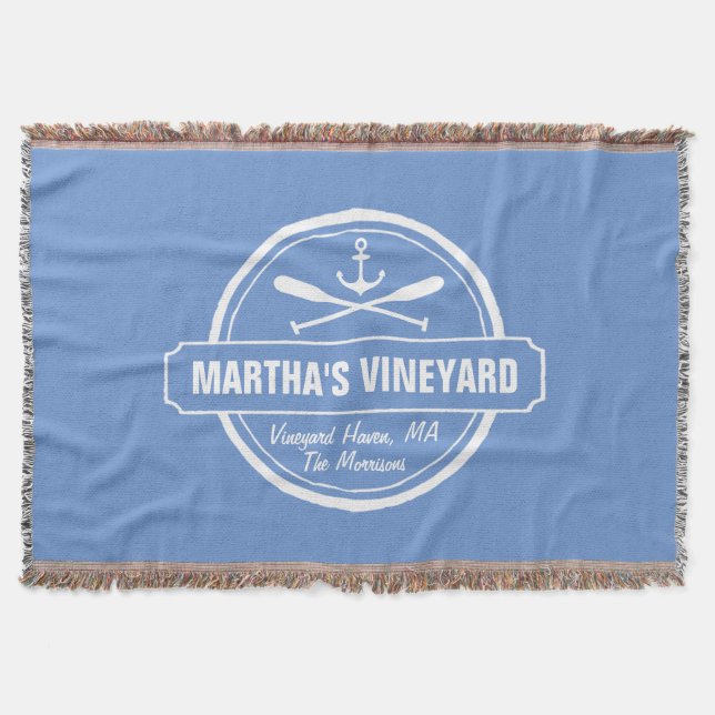 Martha’s Vineyard MA custom town nautical anchor Throw Blanket (Front)