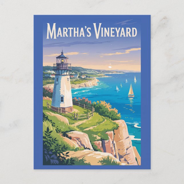 Martha’s Vineyard Massachusetts Lighthouse Travel Postcard (Front)