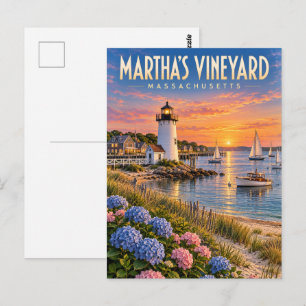 Martha’s Vineyard Sunset Lighthouse Massachusetts Postcard